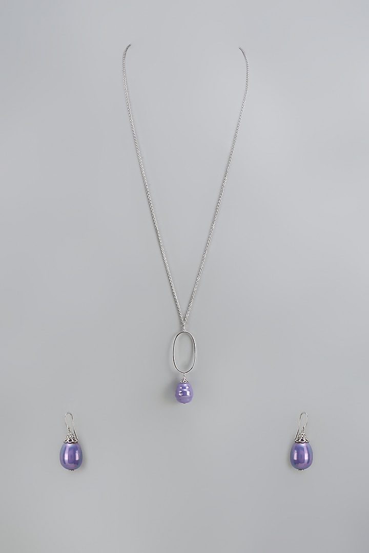 White Gold Finish Purple Majorica Pearl Pendant Necklace Set In Sterling Silver by Rhea at Pernia's Pop Up Shop