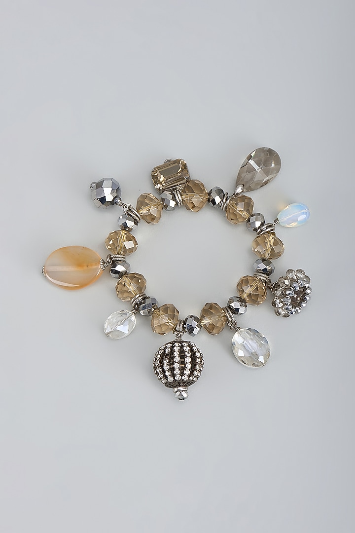 White Rhodium Finish Crystal Mirror Bead & Glass Stone Necklace & Bracelet Set by Rhea at Pernia's Pop Up Shop