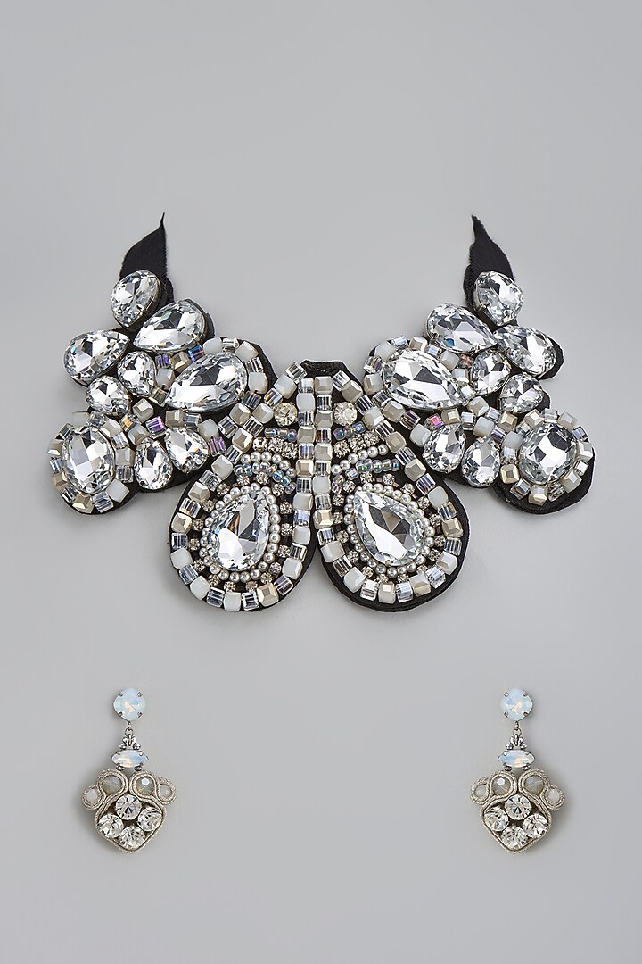 White Rhodium Finish Crystal & Glass Stone Necklace Set by Rhea at Pernia's Pop Up Shop