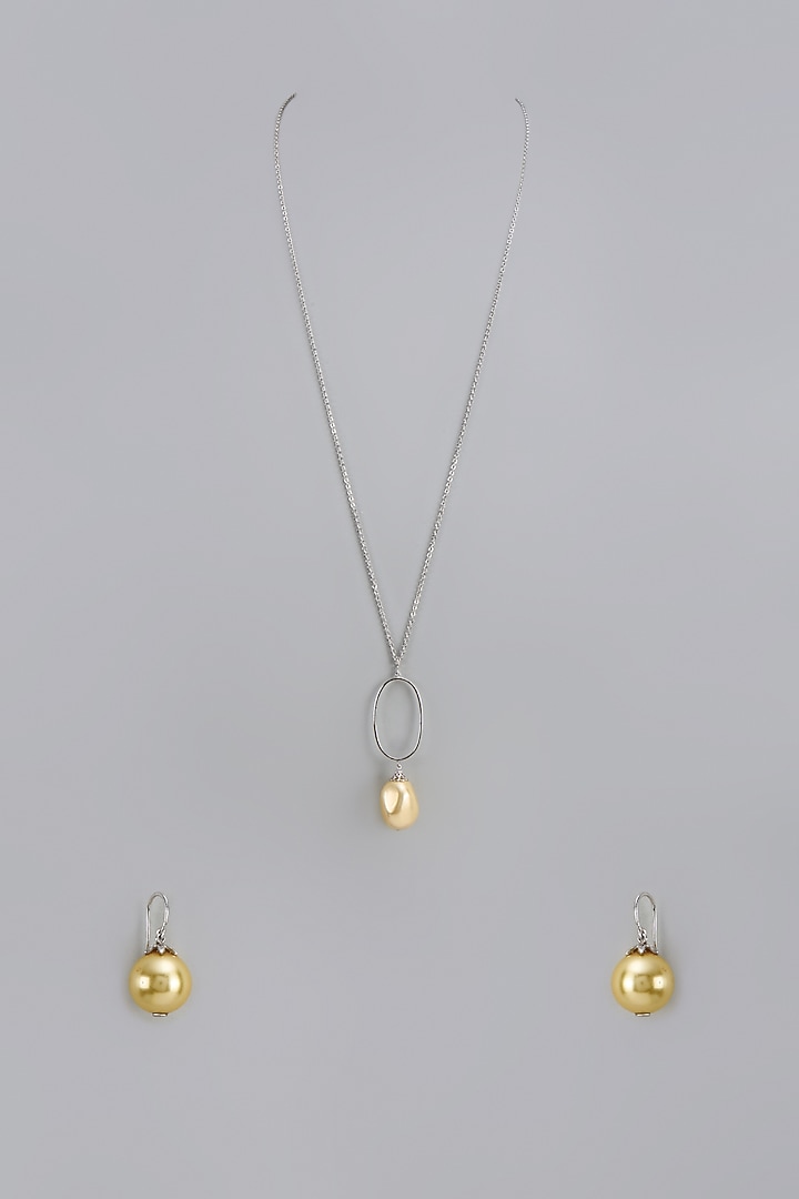 Gold Finish Yellow Majorica Pearl Pendant Necklace Set In Sterling Silver by Rhea at Pernia's Pop Up Shop
