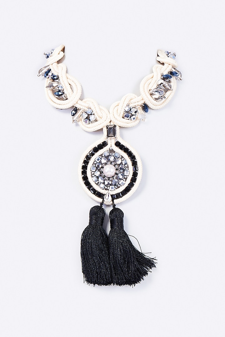 Rhodium Finish Crystal Tassel Necklace by Rhea at Pernia's Pop Up Shop