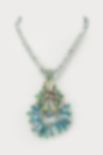 White Rhodium Finish Green Crystal Pendant Necklace by Rhea