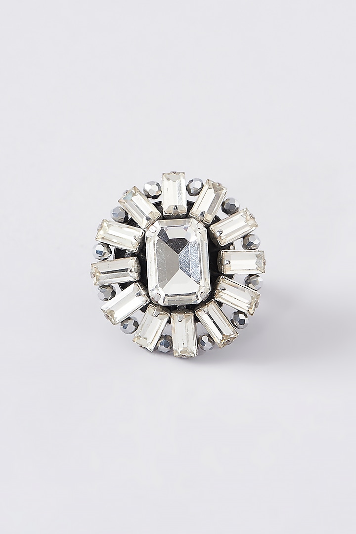 White Rhodium Finish White Crystal Ring by Rhea