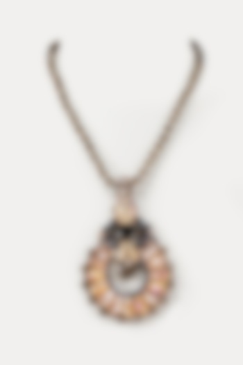 White Rhodium Finish Brown Crystal Pendant Necklace by Rhea