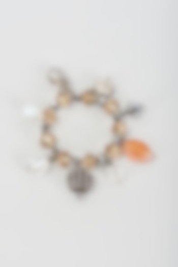 White Rhodium Finish Orange Crystal Bracelet by Rhea