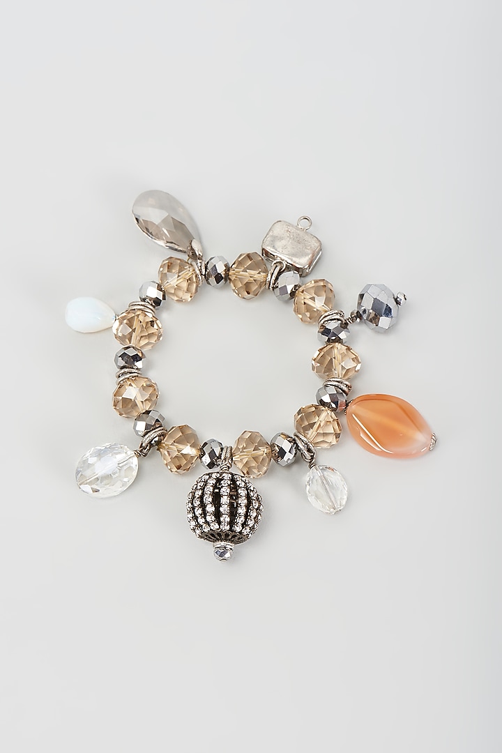 White Rhodium Finish Orange Crystal Bracelet by Rhea