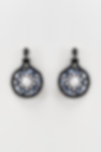 White Rhodium Finish Grey Crystal & Pearl Earrings by Rhea