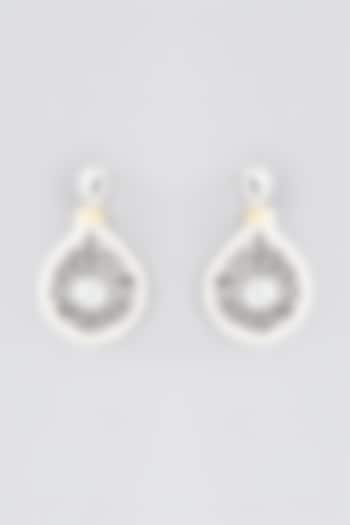White Rhodium Finish Crystal & Pearl Stud Earrings by Rhea