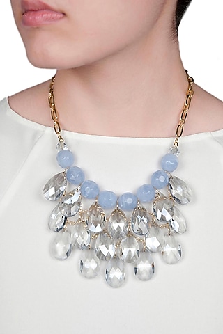 Gold Finish Crystal & Pearl Necklace by Rhea
