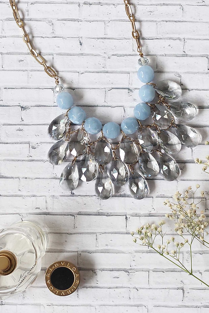 Gold Finish Crystal & Pearl Necklace by Rhea at Pernia's Pop Up Shop