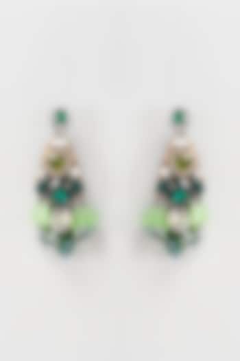 White Rhodium Finish Green Crystal Earrings by Rhea