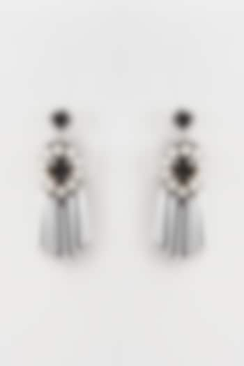 White Rhodium Finish Black Crystal Dangler Earrings by Rhea at Pernia's Pop Up Shop