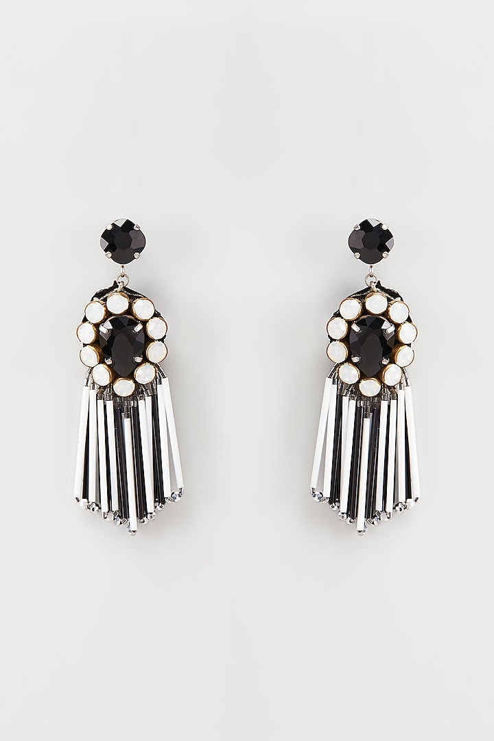 White Rhodium Finish Black Crystal Dangler Earrings by Rhea at Pernia's Pop Up Shop