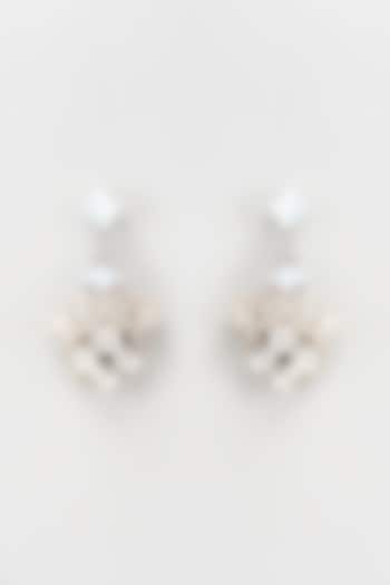 White Rhodium Finish Crystal Dangler Earrings by Rhea
