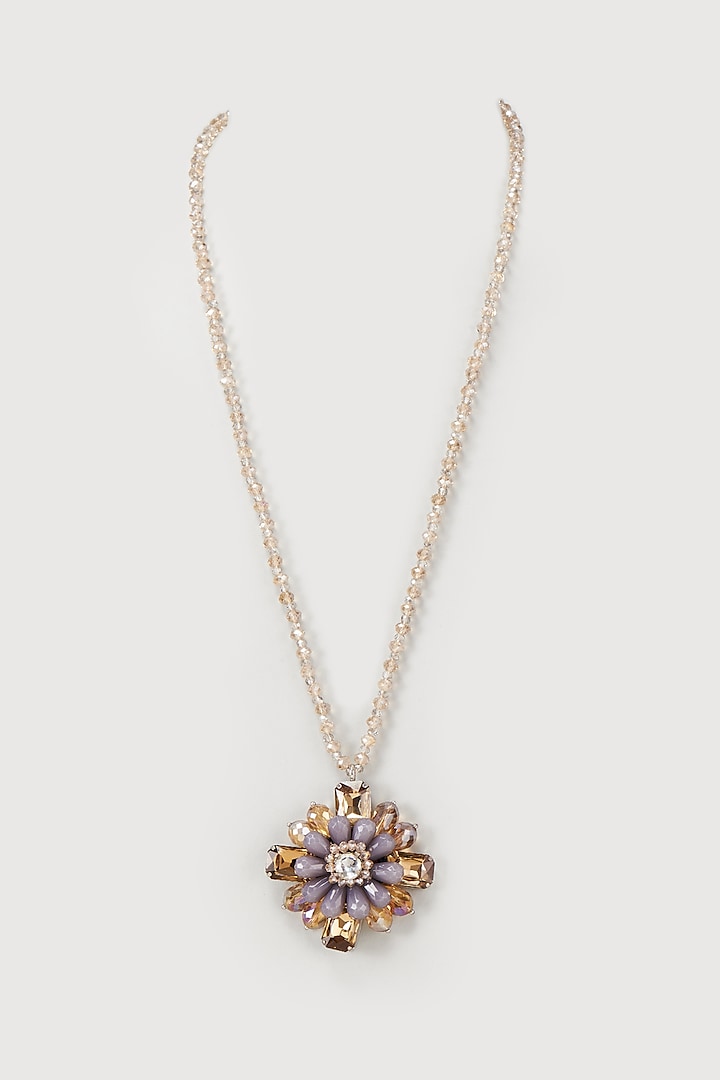 White Rhodium Finish Crystal Floral Pendant Necklace by Rhea