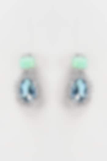 White Rhodium Finish Turquoise Crystal Stud Earrings by Rhea