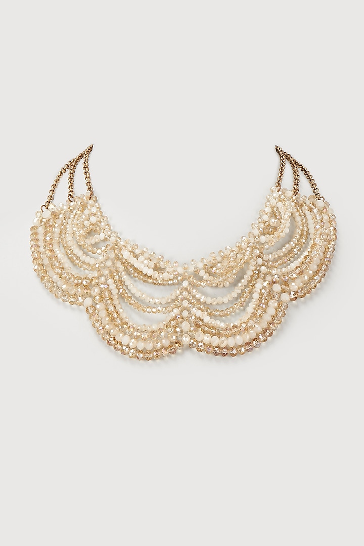 Gold Finish Crystal & Beaded Layered Necklace by Rhea