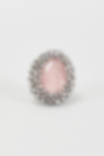 White Rhodium Finish Pink Crystal Ring by Rhea