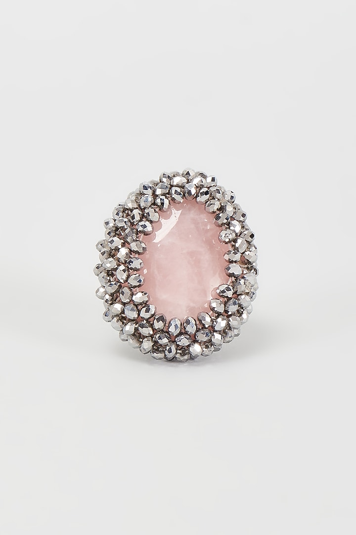 White Rhodium Finish Pink Crystal Ring by Rhea at Pernia's Pop Up Shop
