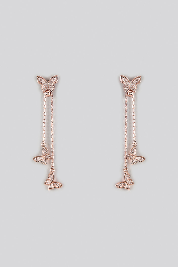 Rose Gold Finish Cubic Zirconia Dangler Earrings With Ring by Rhea at Pernia's Pop Up Shop