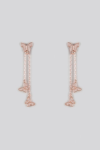 Rose Gold Finish Cubic Zirconia Dangler Earrings With Ring by Rhea