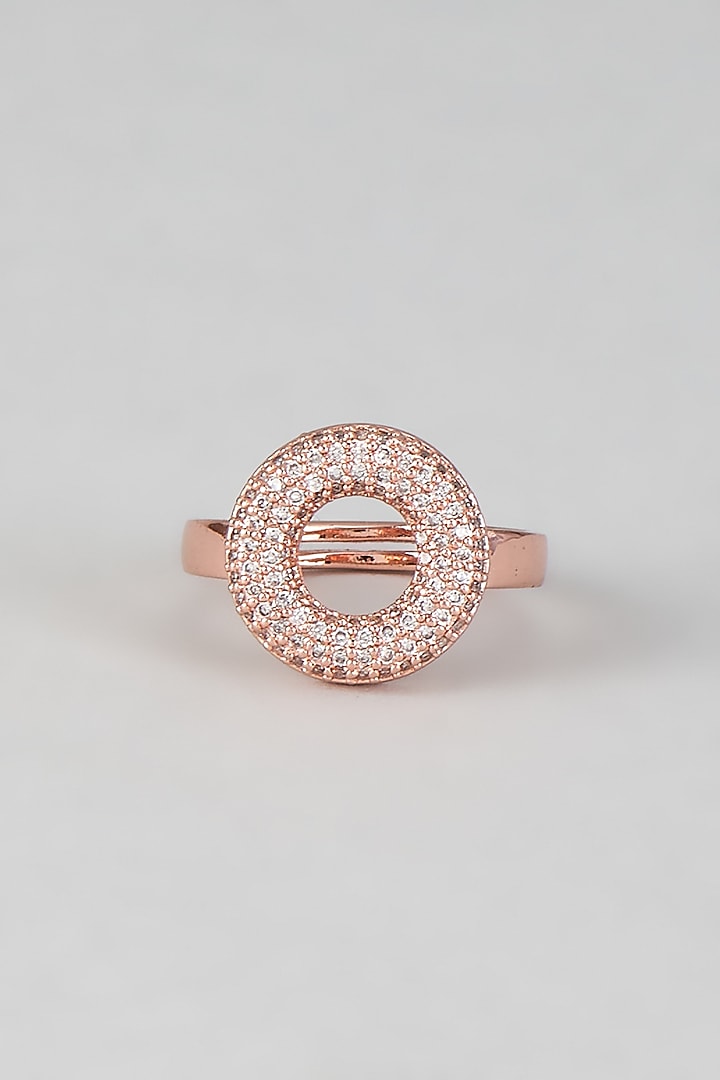 Rose Gold Finish Cubic Zirconia Dangler Earrings With Ring by Rhea at Pernia's Pop Up Shop