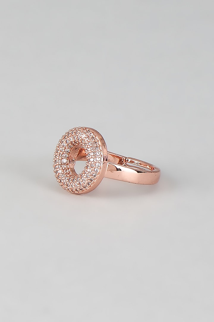 Rose Gold Finish Cubic Zirconia Dangler Earrings With Ring by Rhea at Pernia's Pop Up Shop