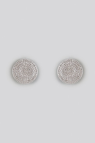 White Rhodium Finish Cubic Zirconia Stud Earrings With Infinity Bracelet by Rhea