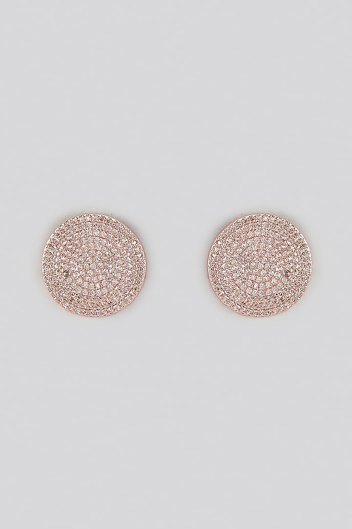 Rose Gold Finish Cubic Zirconia Stud Earrings With Ring by Rhea at Pernia's Pop Up Shop