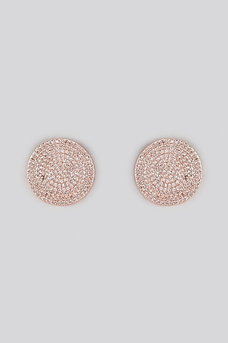 Rose Gold Finish Cubic Zirconia Stud Earrings With Ring by Rhea