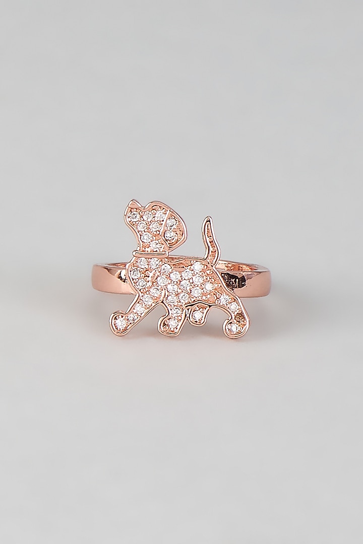 Rose Gold Finish Cubic Zirconia Stud Earrings With Ring by Rhea at Pernia's Pop Up Shop