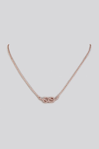 Rose Gold Finish Cubic Zirconia Doublet Infinity Necklace WIth Ring by Rhea