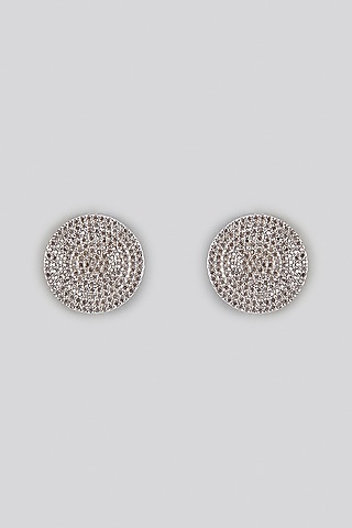 White Rhodium Finish Cubic Zirconia Stud Earrings With Infinity Bracelet by Rhea