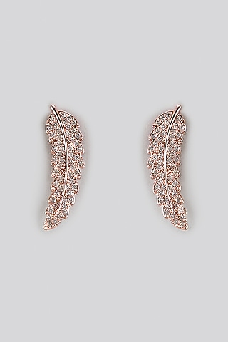 Rose Gold Finish Cubic Zirconia Stud Earrings With Bracelet by Rhea