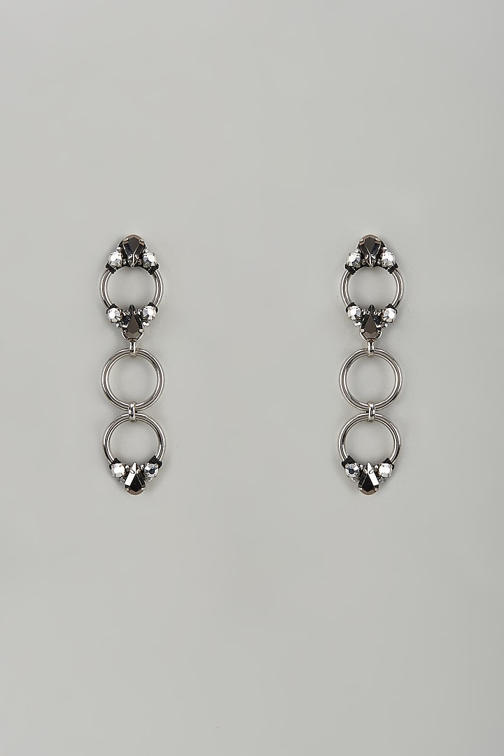 Black Rhodium Finish Crystal & Glass Beaded Dangler Earrings by Rhea at Pernia's Pop Up Shop