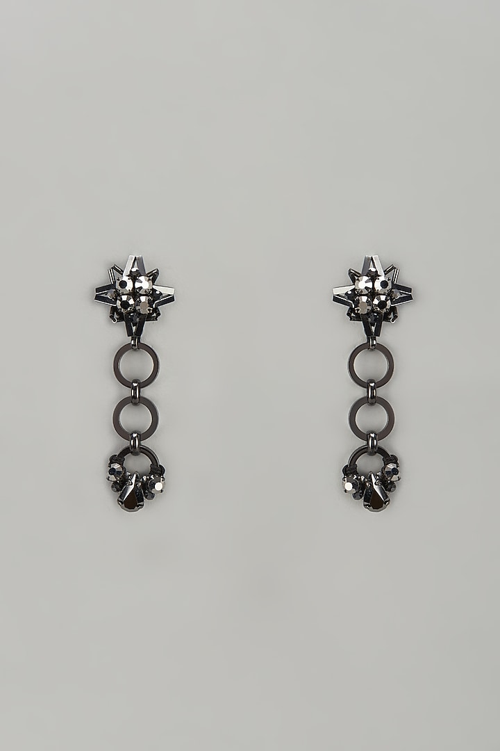 Black Rhodium Finish Crystal & Glass Beaded Dangler Earrings by Rhea at Pernia's Pop Up Shop