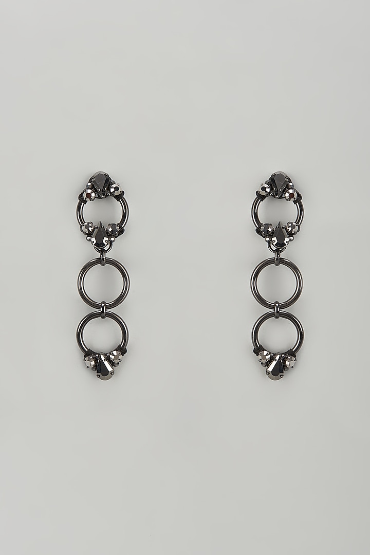 Black Rhodium Finish Crystal & Glass Beaded Dangler Earrings by Rhea at Pernia's Pop Up Shop