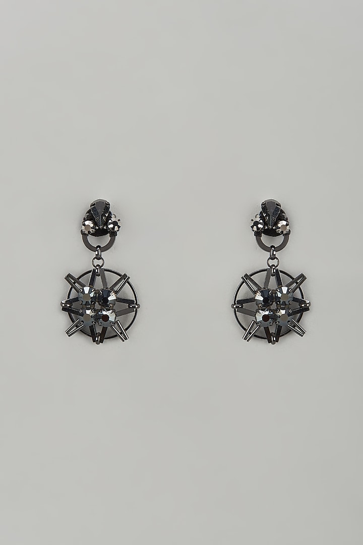 Black Rhodium Finish Crystal & Glass Beaded Dangler Earrings by Rhea at Pernia's Pop Up Shop