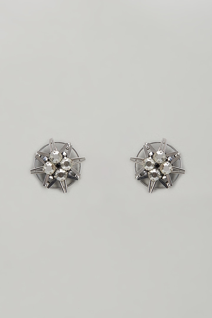Black Rhodium Finish Crystal & Glass Beaded Stud Earrings by Rhea at Pernia's Pop Up Shop