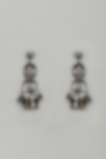 Black Rhodium Finish Crystal & Glass Beaded Dangler Earrings by Rhea