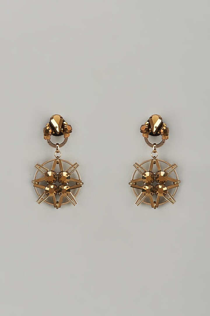 Gold Finish Crystal & Glass Beaded Stud Earrings by Rhea at Pernia's Pop Up Shop