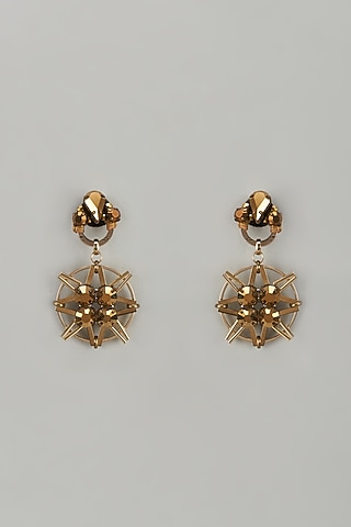 Gold Finish Crystal & Glass Beaded Stud Earrings by Rhea