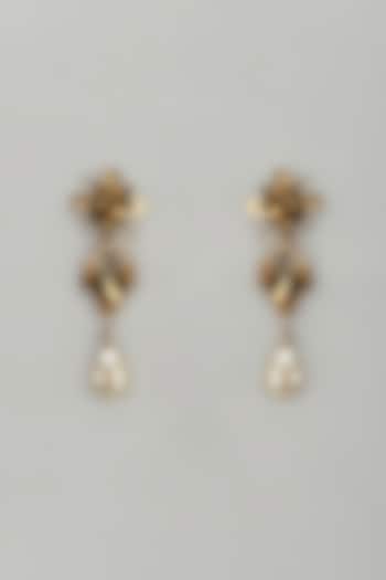 Gold Finish Pearl & Glass Beaded Dangler Earrings by Rhea at Pernia's Pop Up Shop