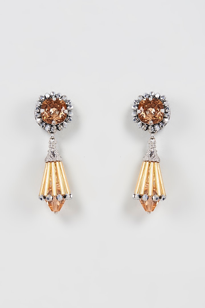 Gold Finish Crystal Drop Dangler Earrings by Rhea at Pernia's Pop Up Shop