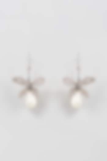 White Finish Pearl Drop Dangler Earrings by Rhea