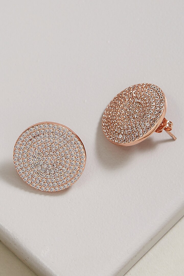 Rose Gold Finish Cubic Zirconia Stud Earrings by Rhea at Pernia's Pop Up Shop