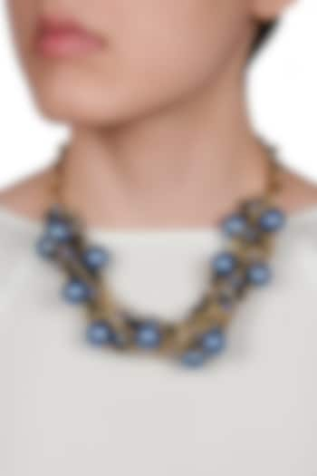 Gold Finish Silver & Blue Pearl Necklace by Rhea at Pernia's Pop Up Shop