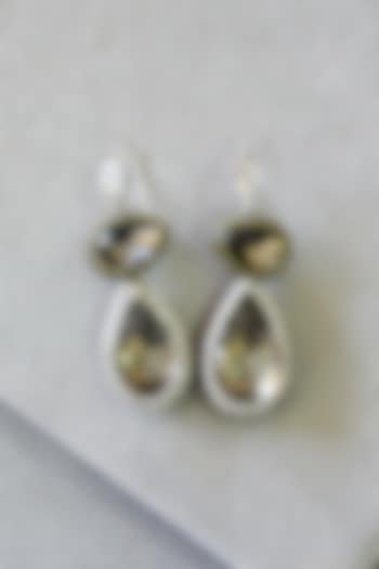 White Rhodium Finish Grey Crystal Dangler Earrings by Rhea