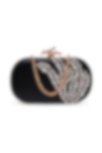 Black Sheepskin Leather Embroidered Clutch by Richa Gupta at Pernia's Pop Up Shop