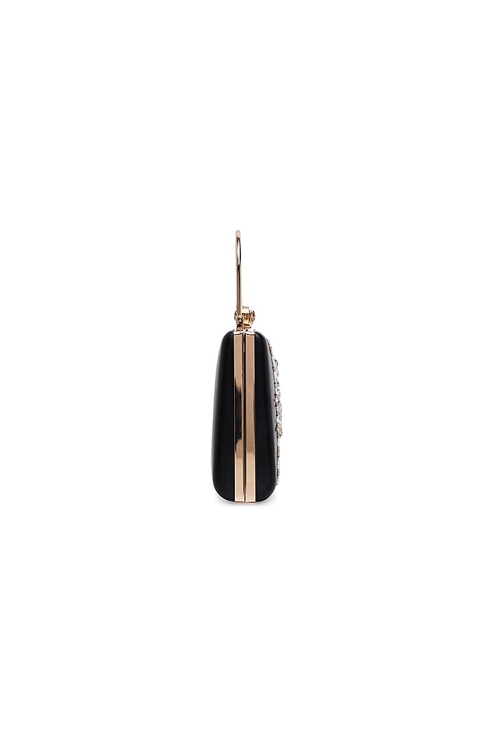 Black Sheepskin Leather Embellished Clutch by Richa Gupta at Pernia's Pop Up Shop